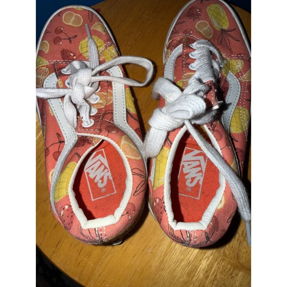 Vans‎ Old Skool Fruit Print Sneakers Coral Pink Tropical Kids Size 1.5 Low Top